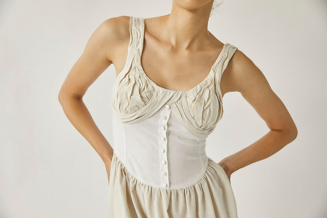 Nasser Dress - Beige & Ivory