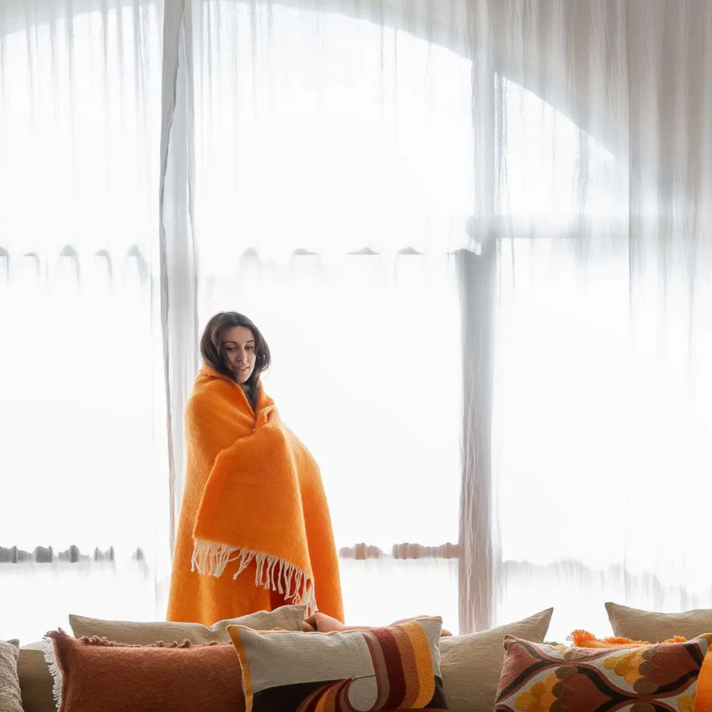 Plaid En Laine Douce - Couffin - Mandarine