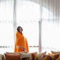 Plaid En Laine Douce - Couffin - Mandarine