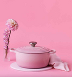 Round Traditional Casserole - Enamelled Cast Iron - 20cm - Shell Pink - Stainless Steel Knob