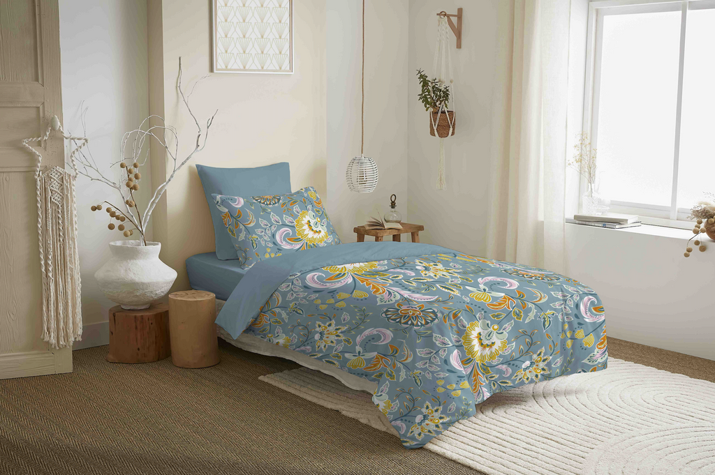 Pack Housse De Couette - 100% Coton - Bergame Turquoise