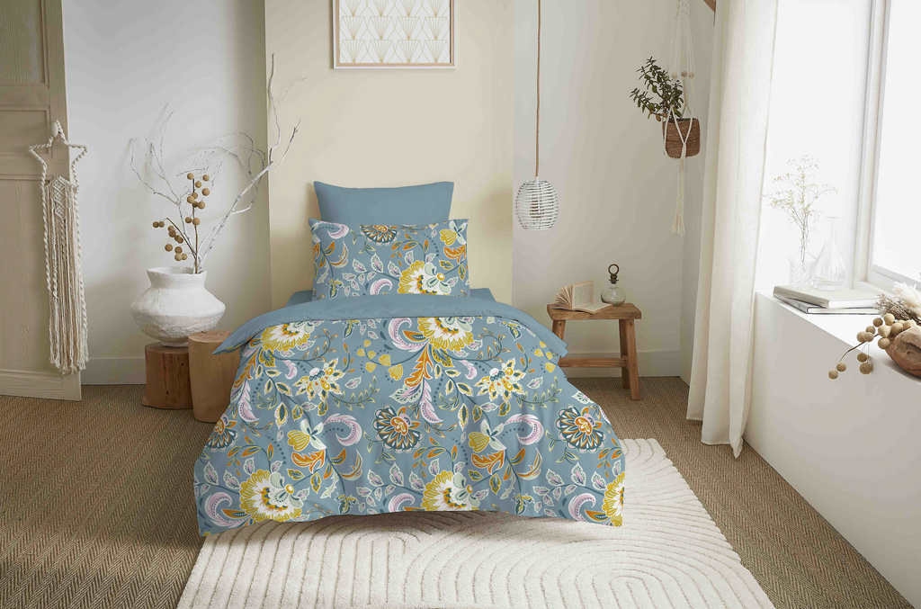Pack Housse De Couette - 100% Coton - Bergame Turquoise