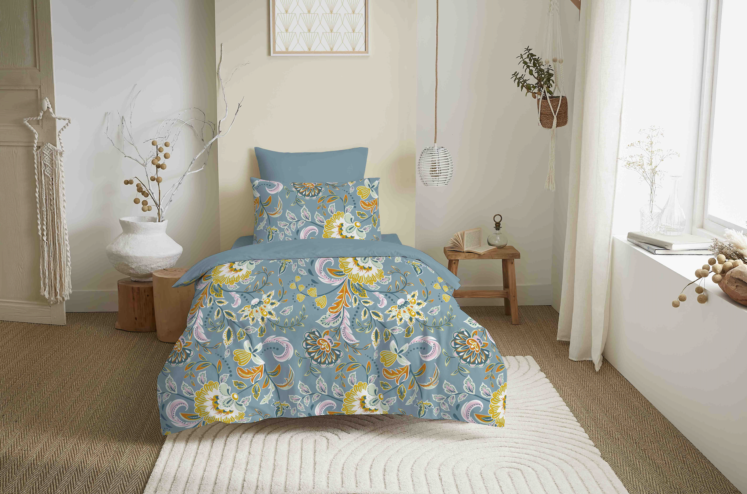 Pack Housse De Couette - 100% Coton - Bergame Turquoise