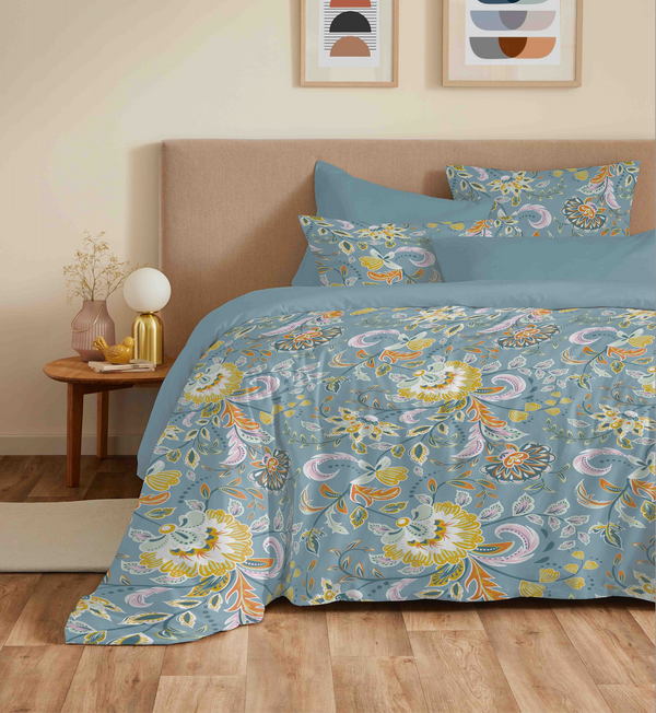 Pack Housse De Couette - 100% Coton - Bergame Turquoise