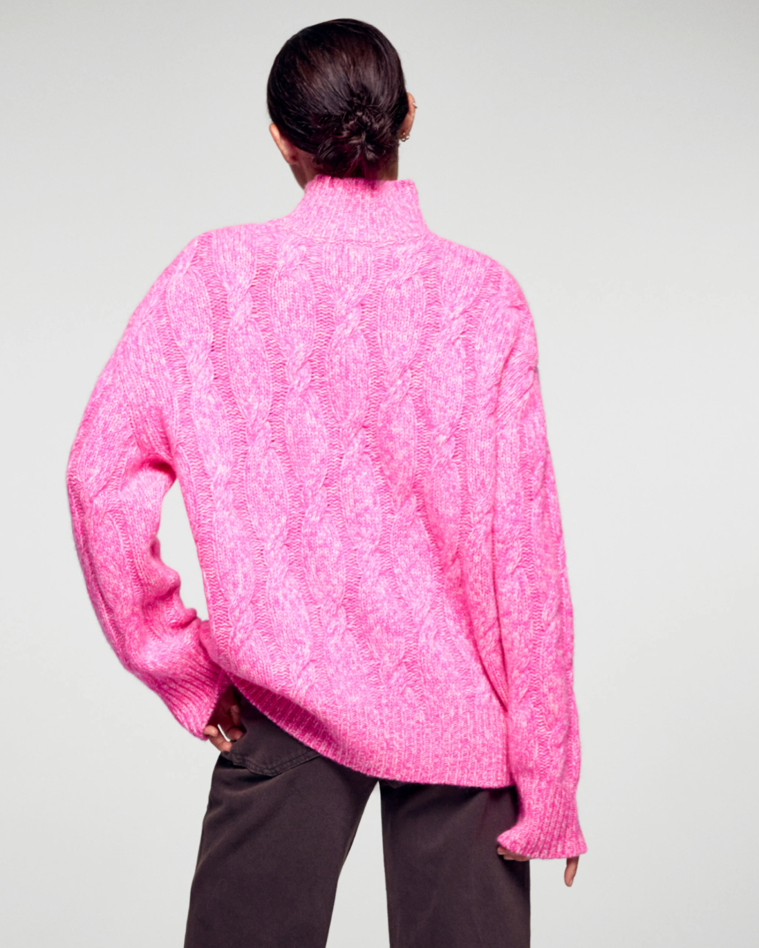 Jersey de cuello alto con trenzas - Rosa secreto - Mujer