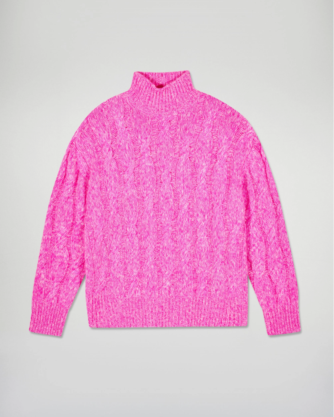 Jersey de cuello alto con trenzas - Rosa secreto - Mujer