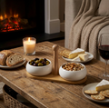Tapas - Set De 2 Coupelles Apéritives En Céramique Avec Plateau En Bambou - Céramique/Bambou - Blanc/Bois Clair