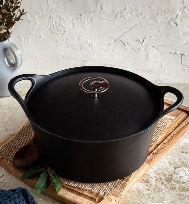 Volcan - Cocotte redonda - Hierro fundido esmaltado con tapa - 2 tamaños - Negro