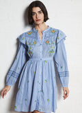 Berenice - Short Dress Ml Ruffles Embroidered - Blue-Lavender