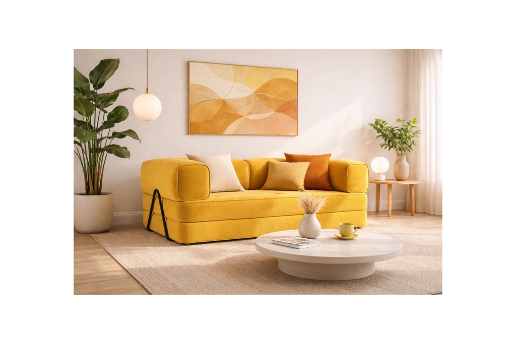 Poppy - Sofá Cama - 3 Plazas - Pana - Amarillo