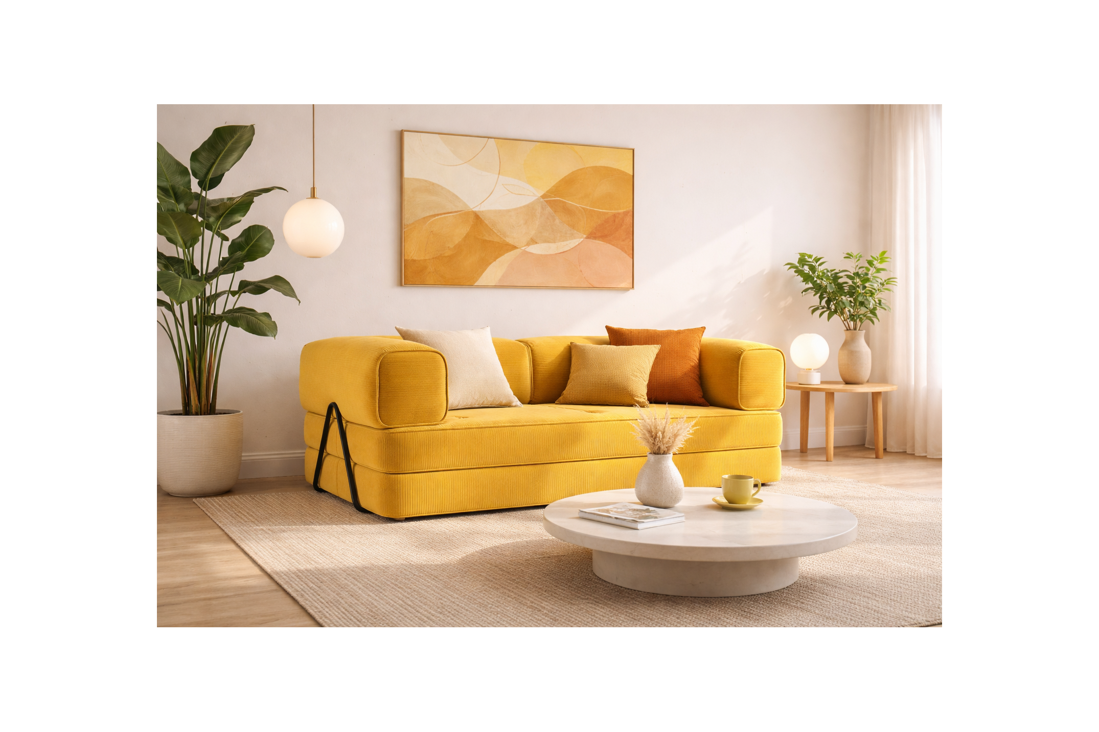 Poppy - Sofá Cama - 3 Plazas - Pana - Amarillo