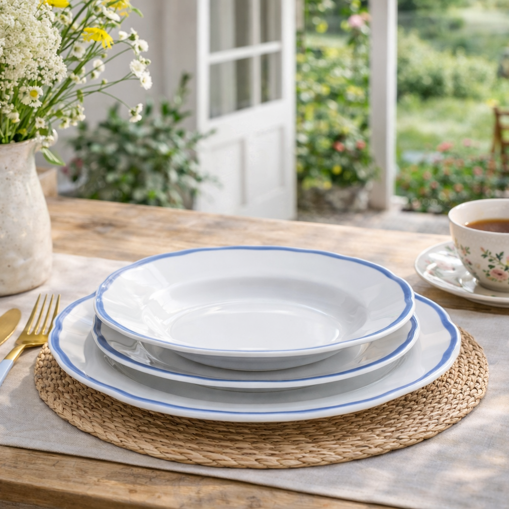Scala Bleu - 18 Piece Service - Procelaine - White/Blue