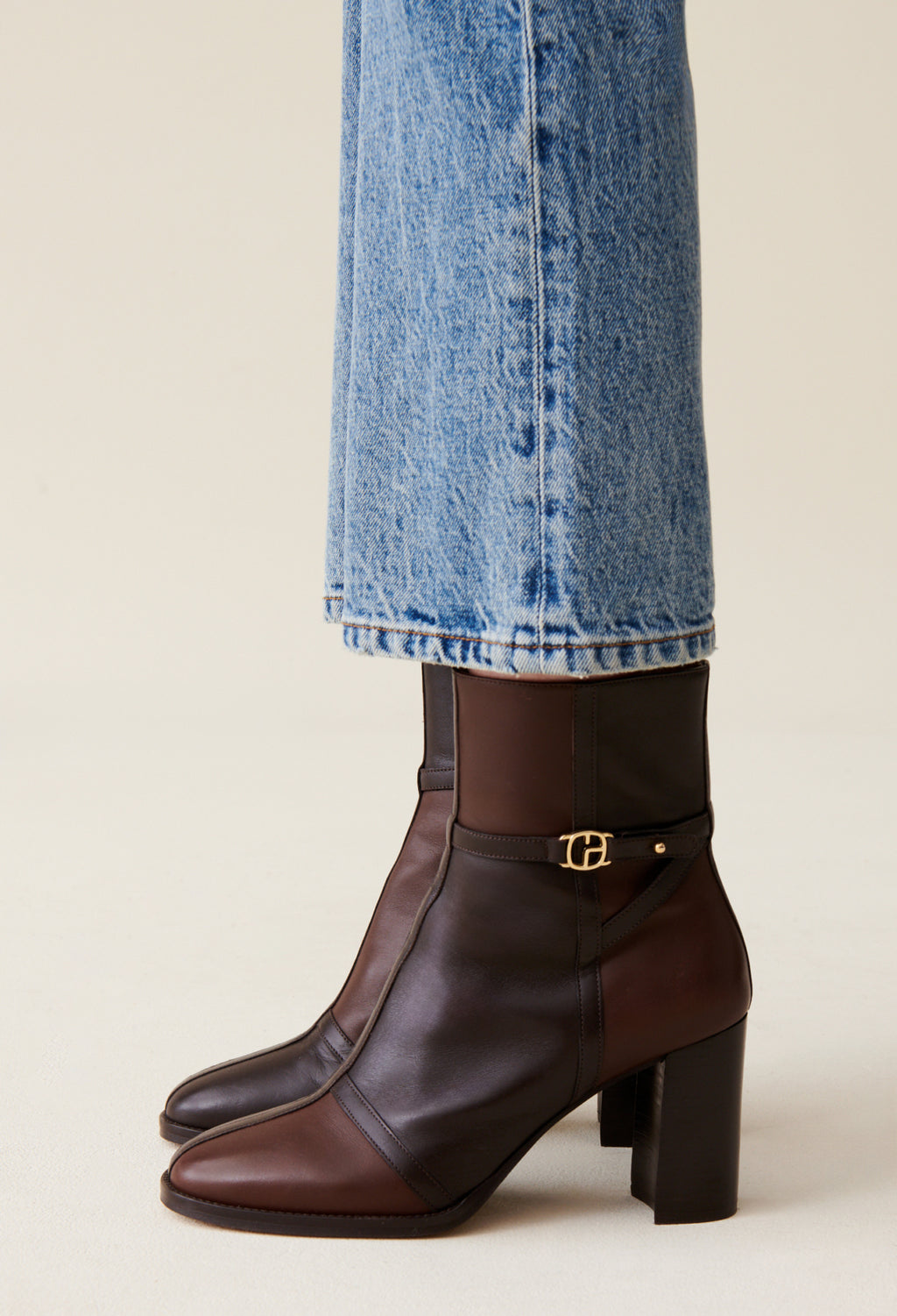Patchwork Patent Leather Ankle Boots