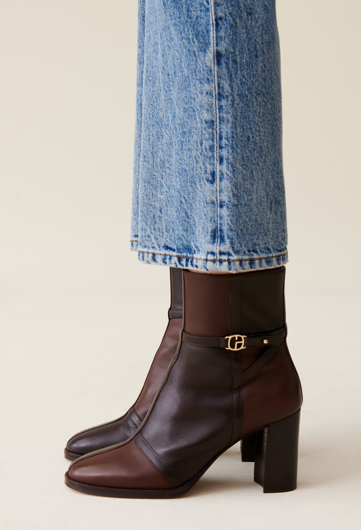 Patchwork Patent Leather Ankle Boots
