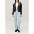Veste En Cuir Lisse Bleu Marine