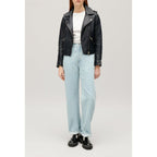 Veste En Cuir Lisse Bleu Marine