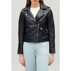 Veste En Cuir Lisse Bleu Marine