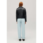 Veste En Cuir Lisse Bleu Marine