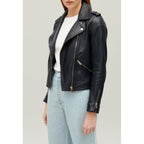 Veste En Cuir Lisse Bleu Marine