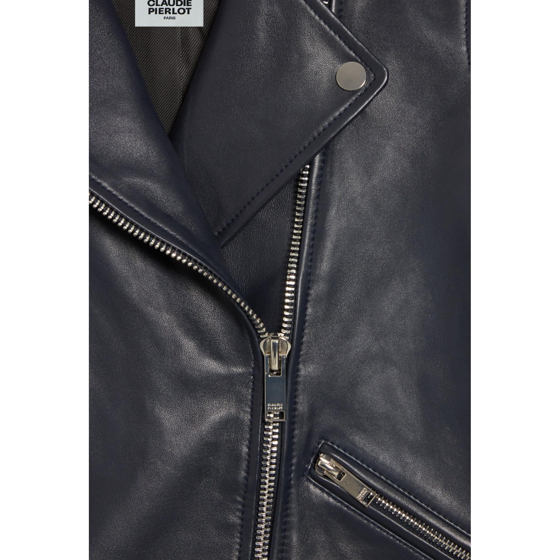 Veste En Cuir Lisse Bleu Marine