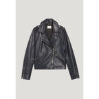 Veste En Cuir Lisse Bleu Marine