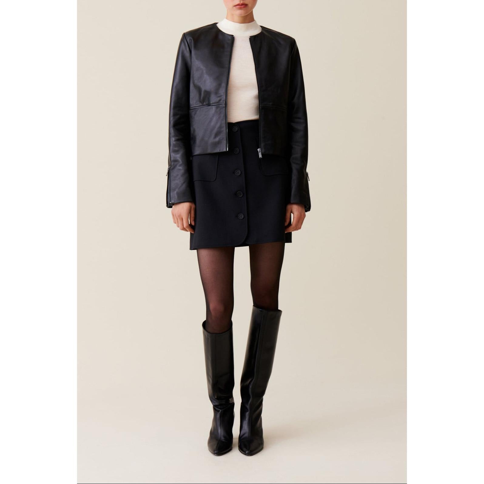 Claudie Pierlot - Veste Cuir Courte Col Rond