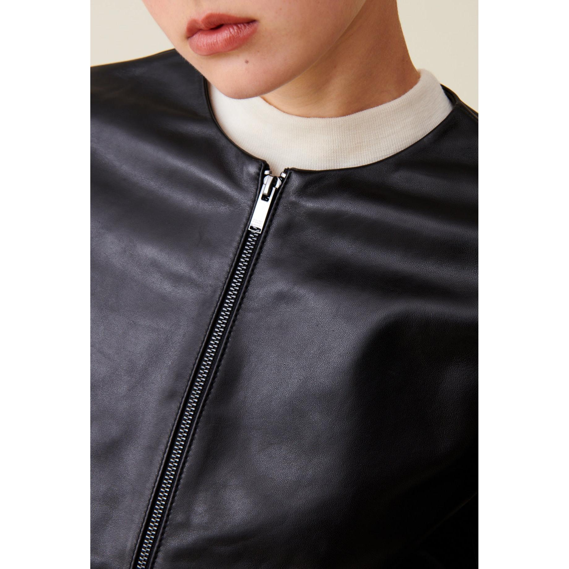 Claudie Pierlot - Veste Cuir Courte Col Rond