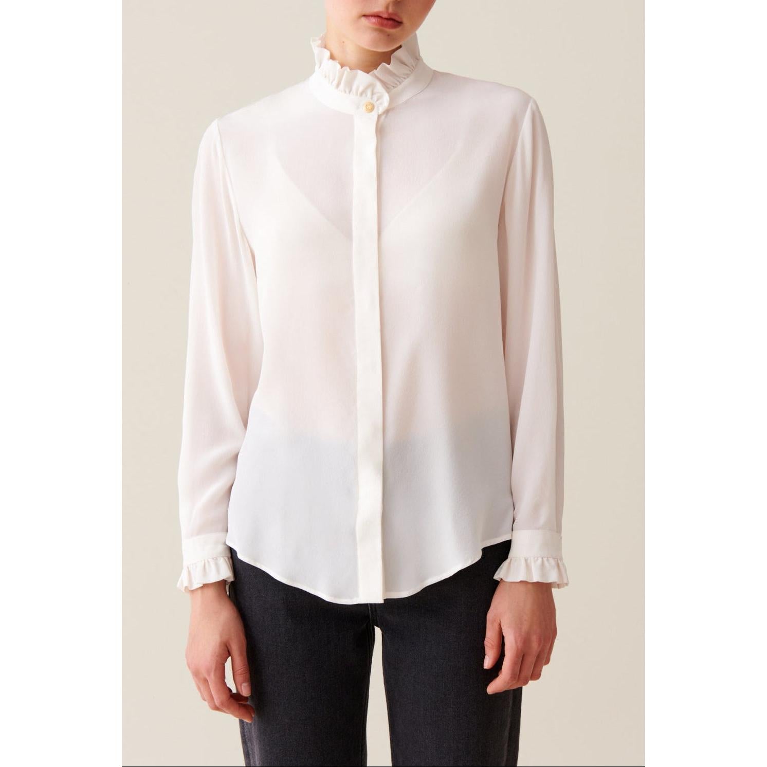 Claudie Pierlot - Chemise Blanche Col Montant Ondulé