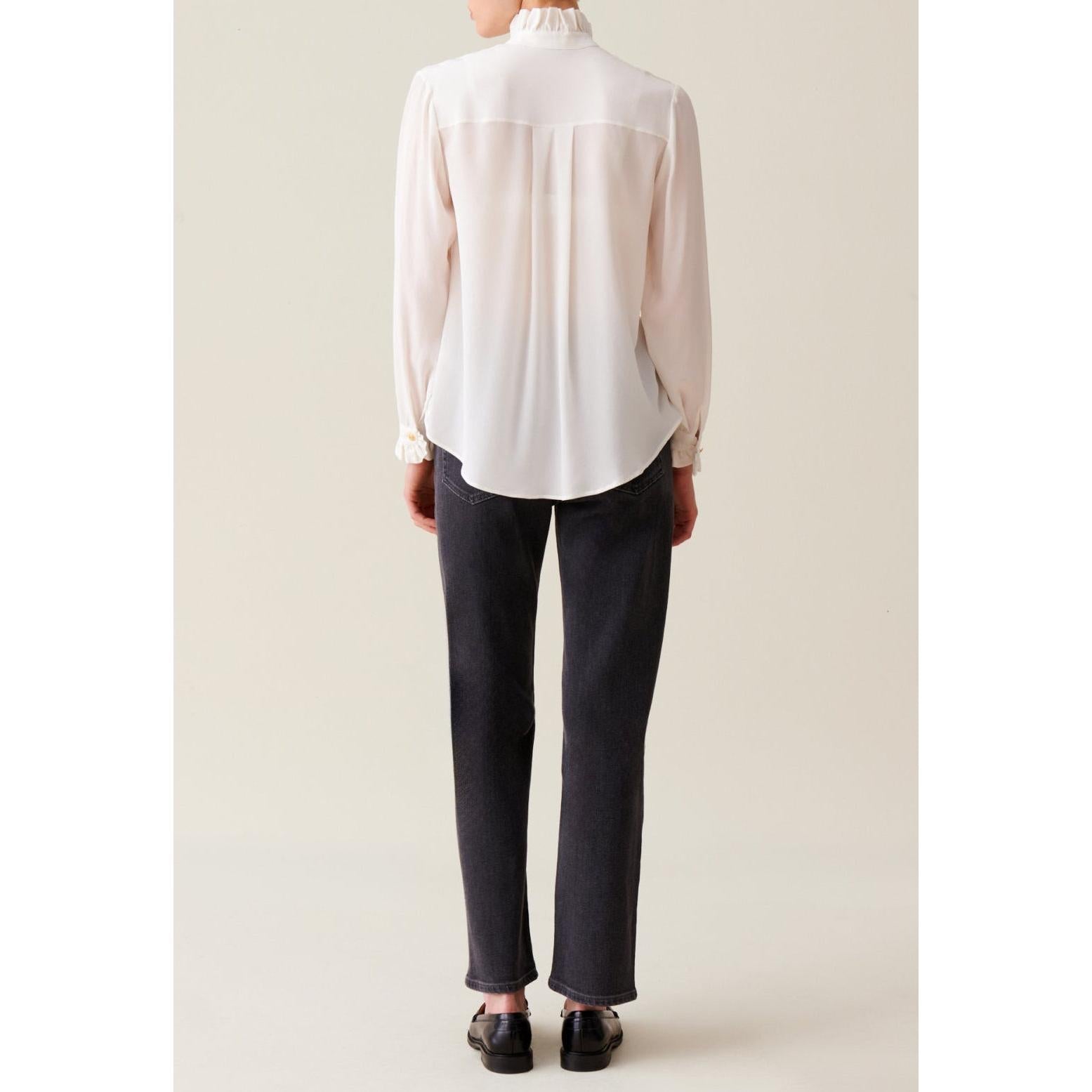 Claudie Pierlot - Chemise Blanche Col Montant Ondulé