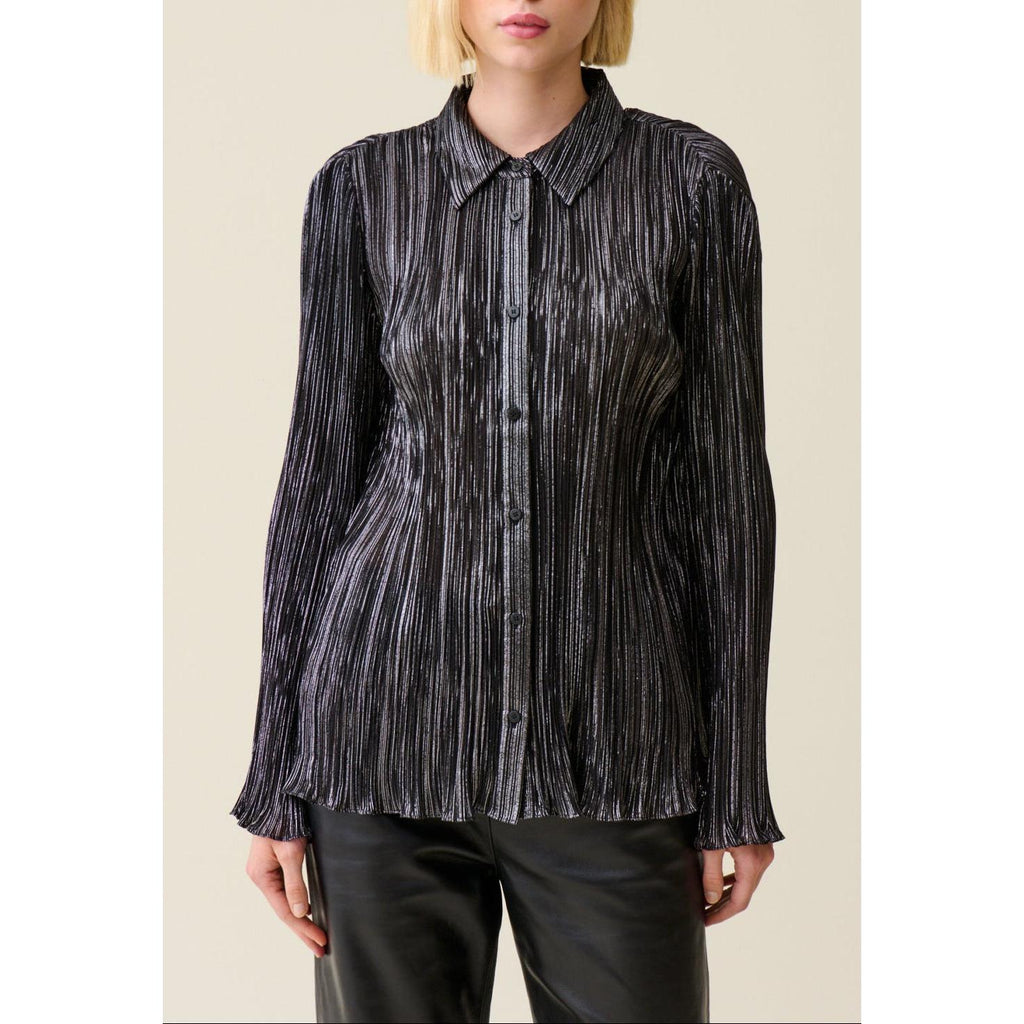 Blusa Plisada Fluida Plateada