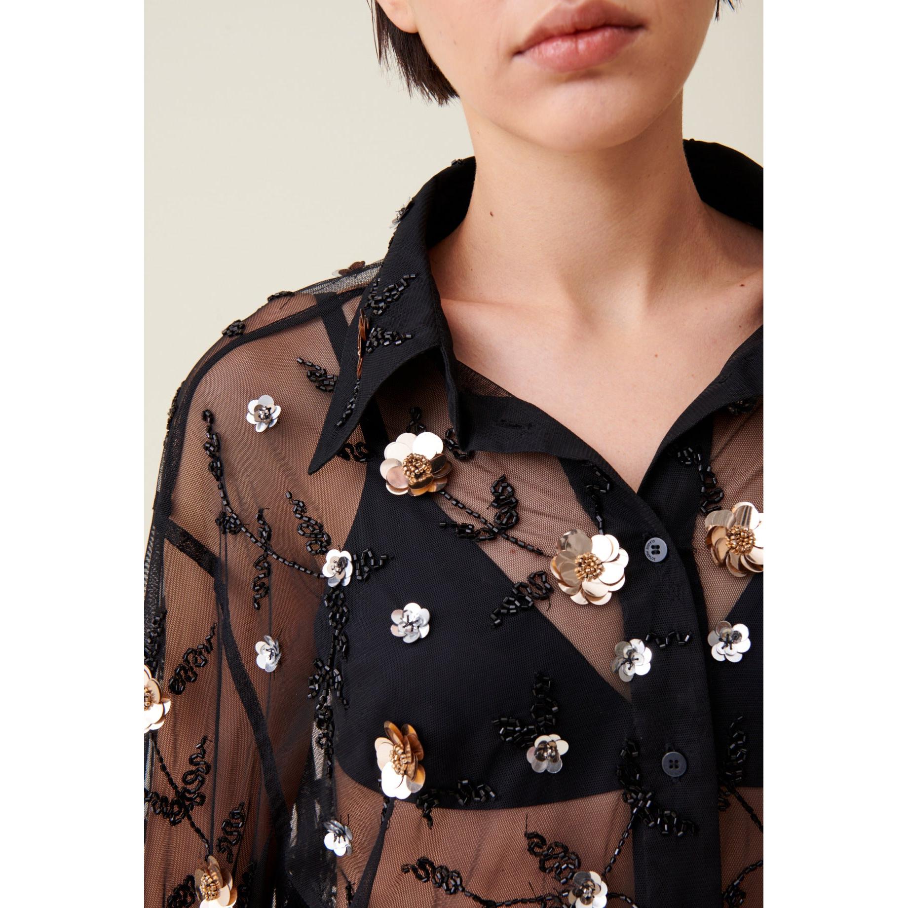 Black Embroidered Sheer Shirt