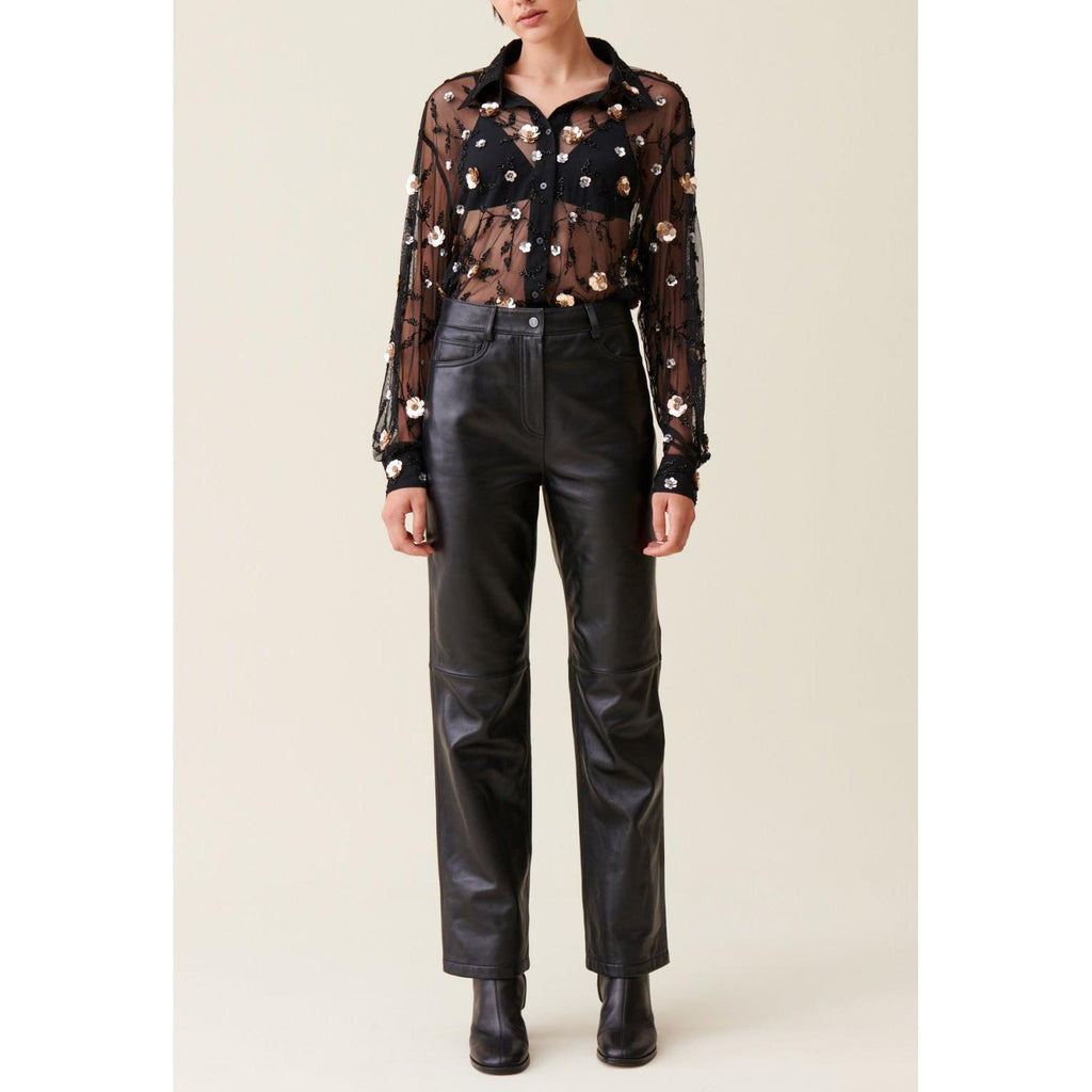 Black Embroidered Sheer Shirt