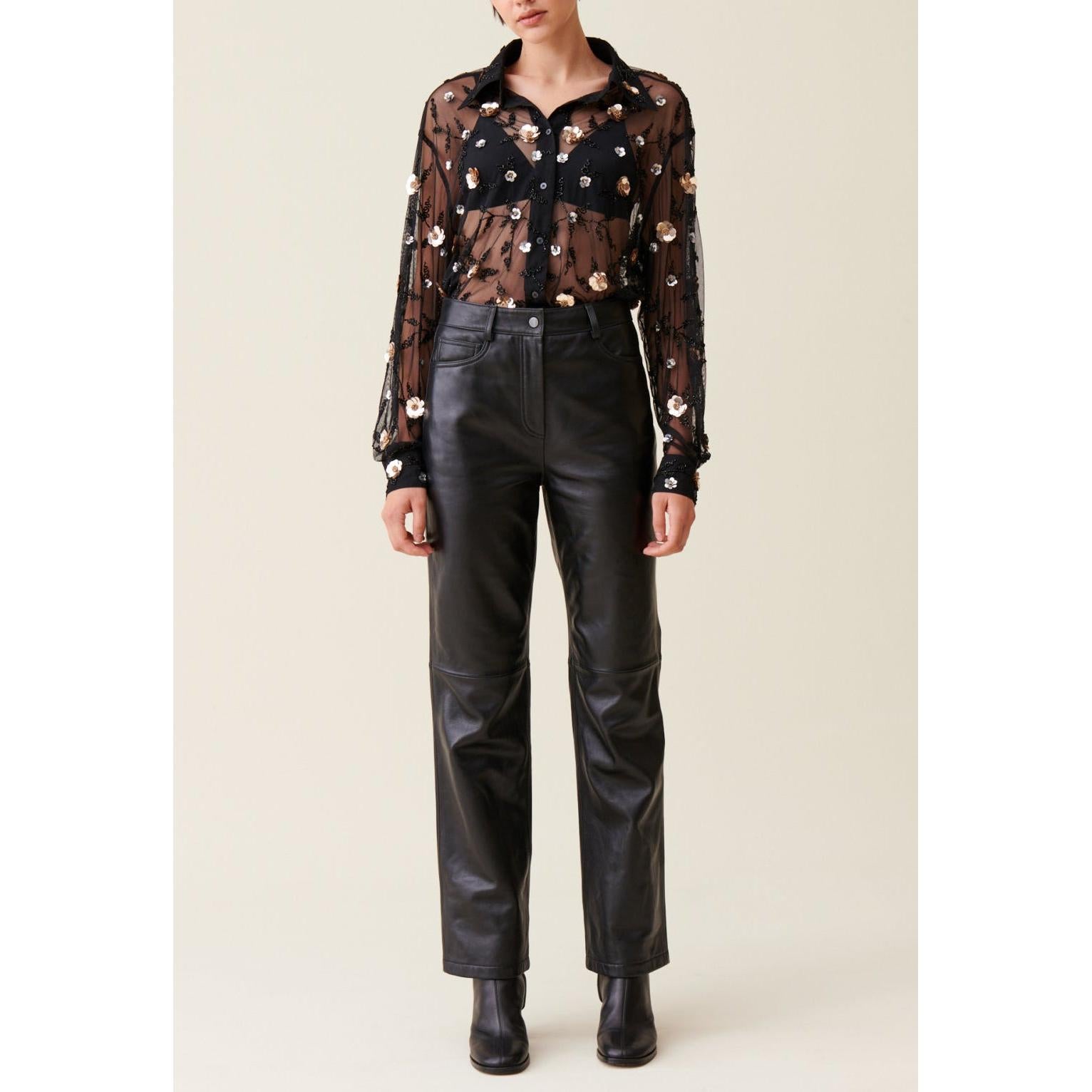 Black Embroidered Sheer Shirt
