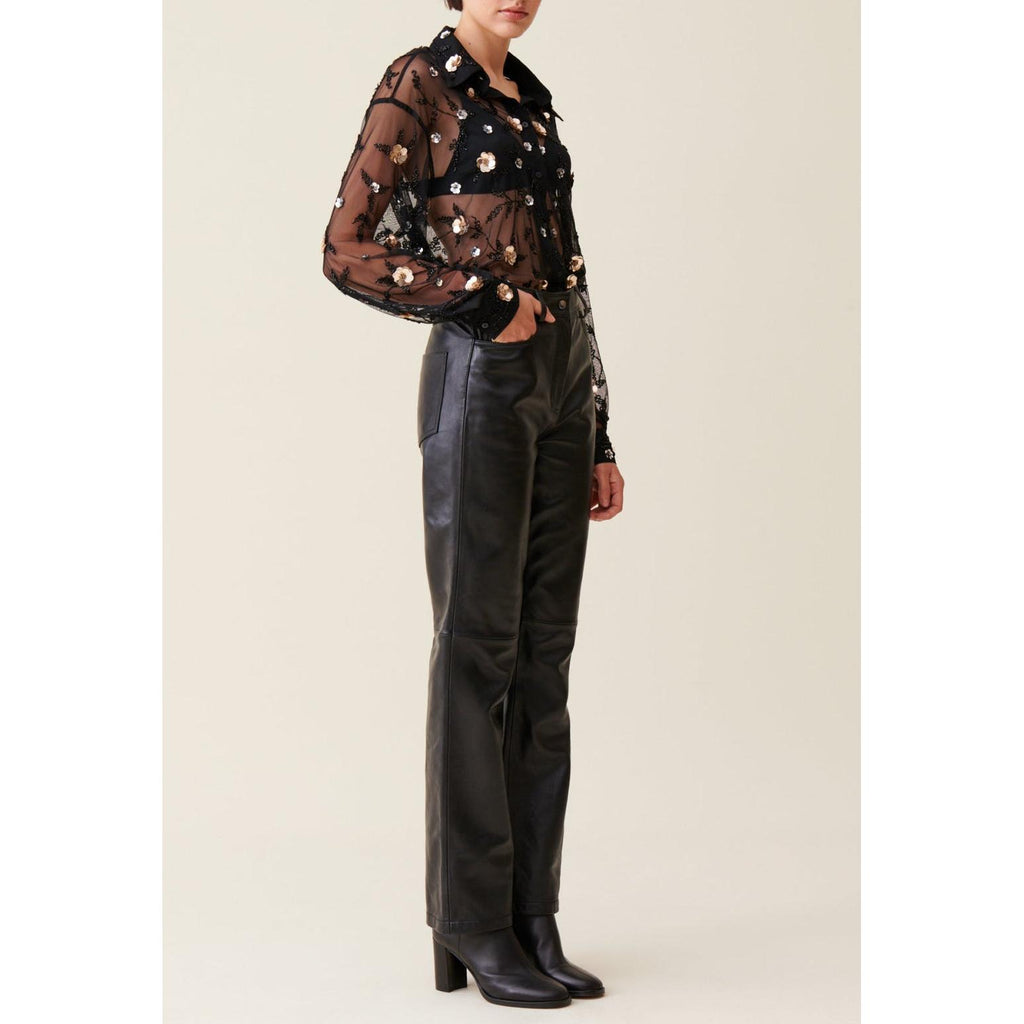 Black Embroidered Sheer Shirt
