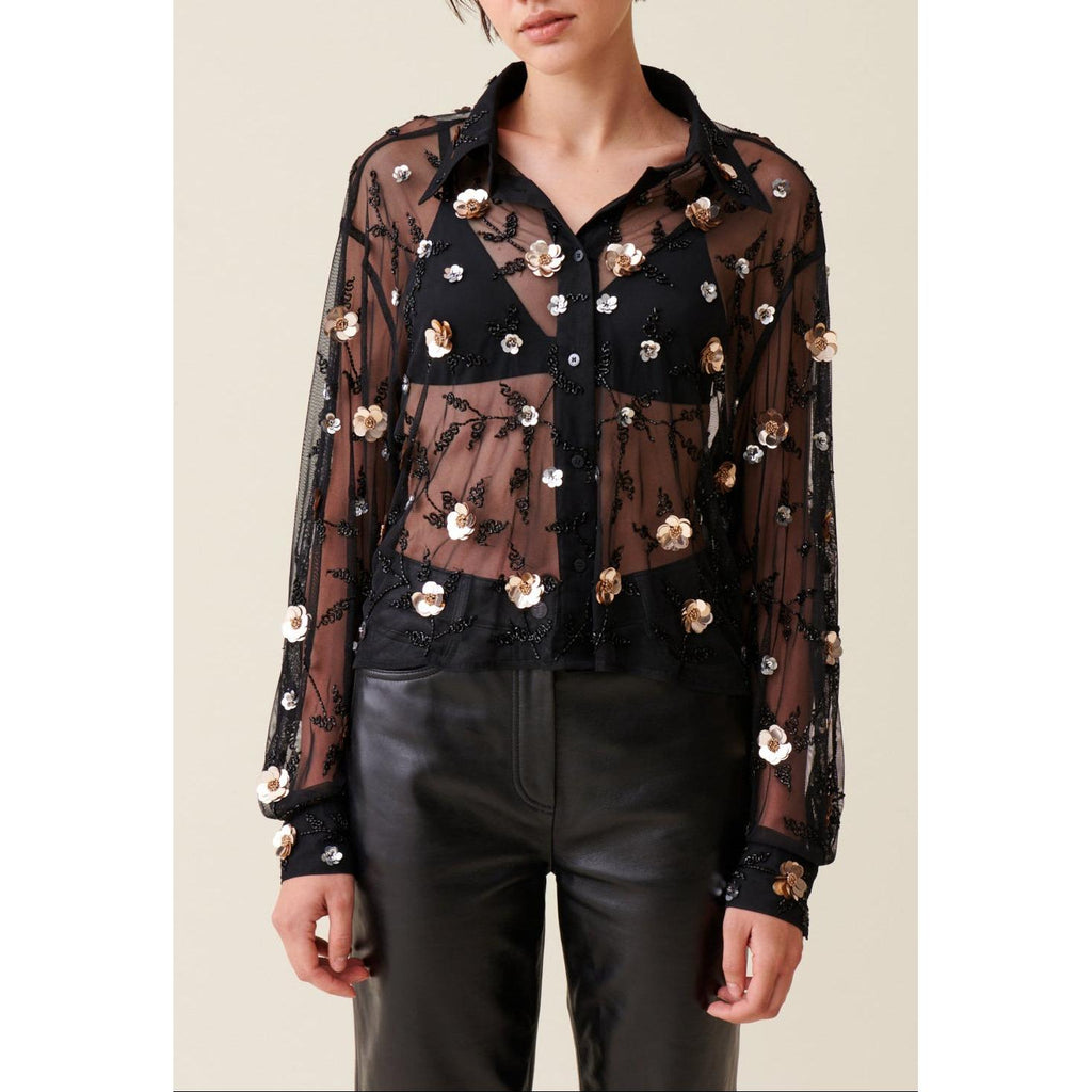 Black Embroidered Sheer Shirt