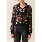 Black Embroidered Sheer Shirt