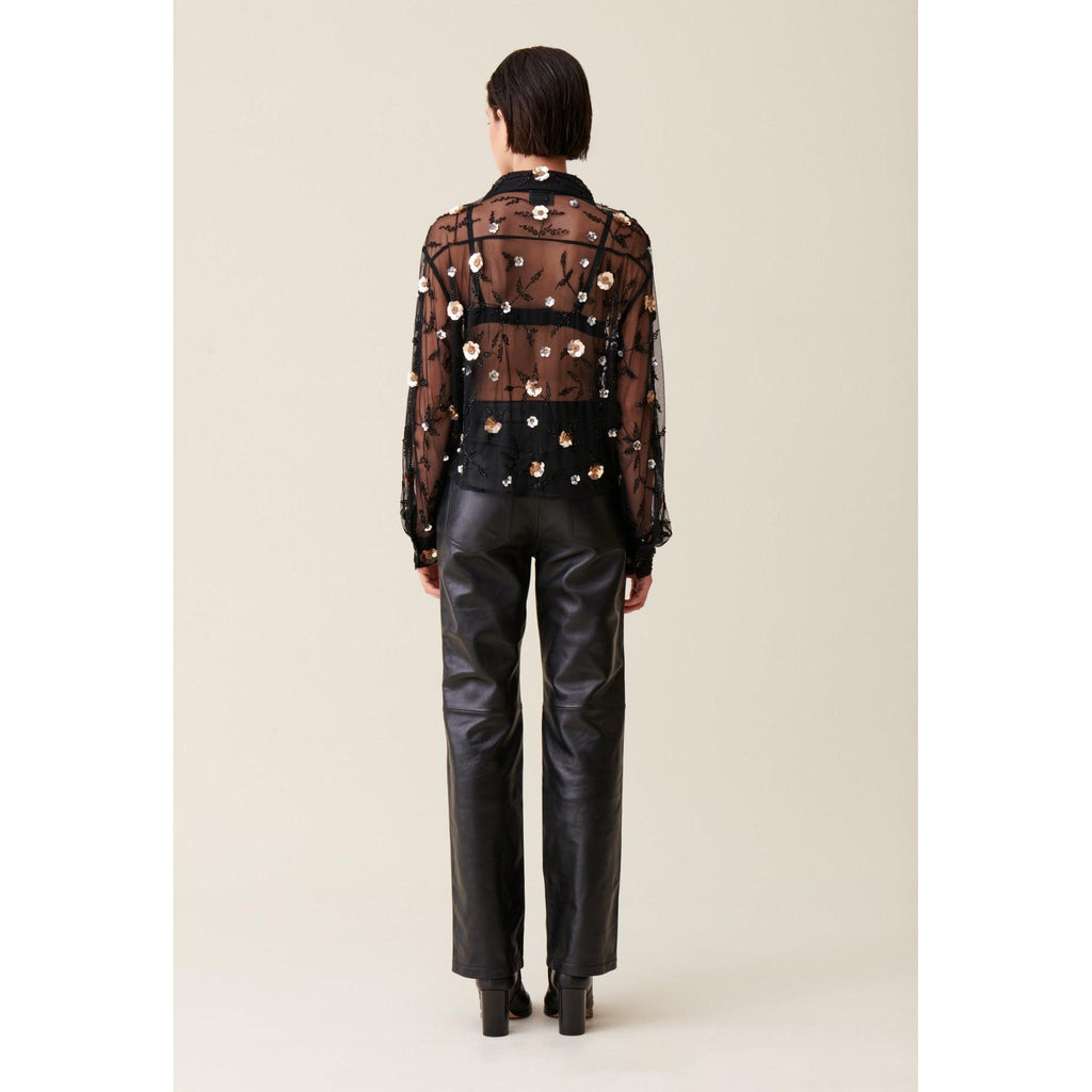 Black Embroidered Sheer Shirt