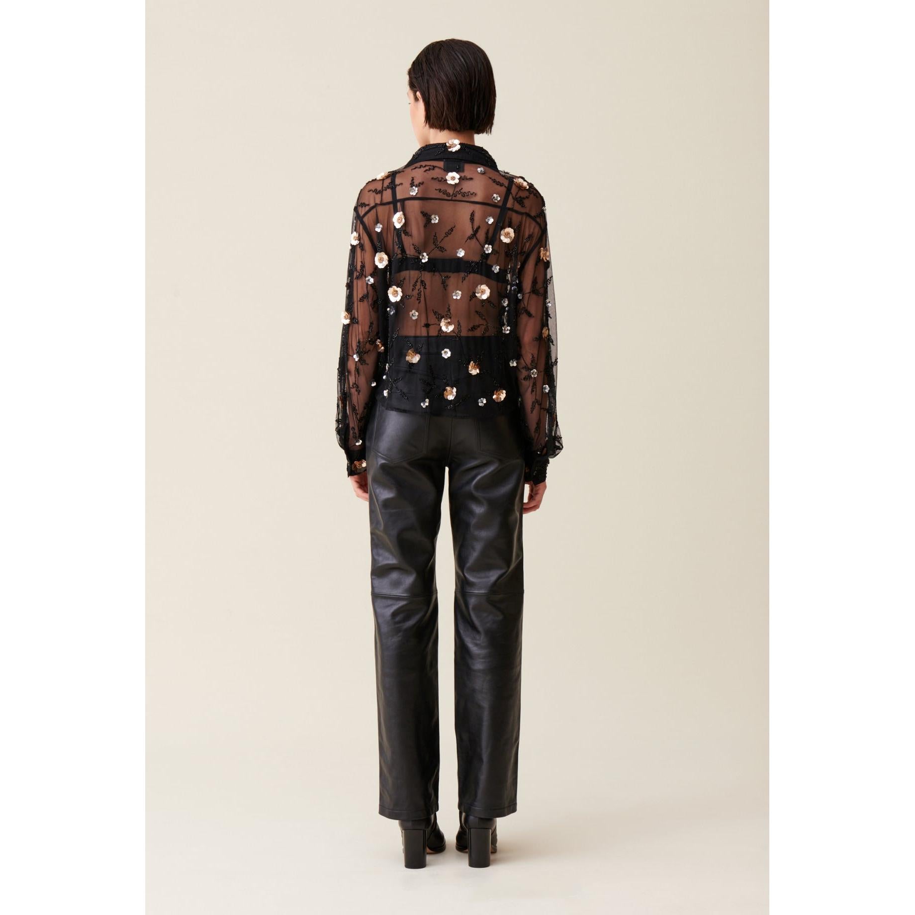Camisa Negra Transparente Bordada