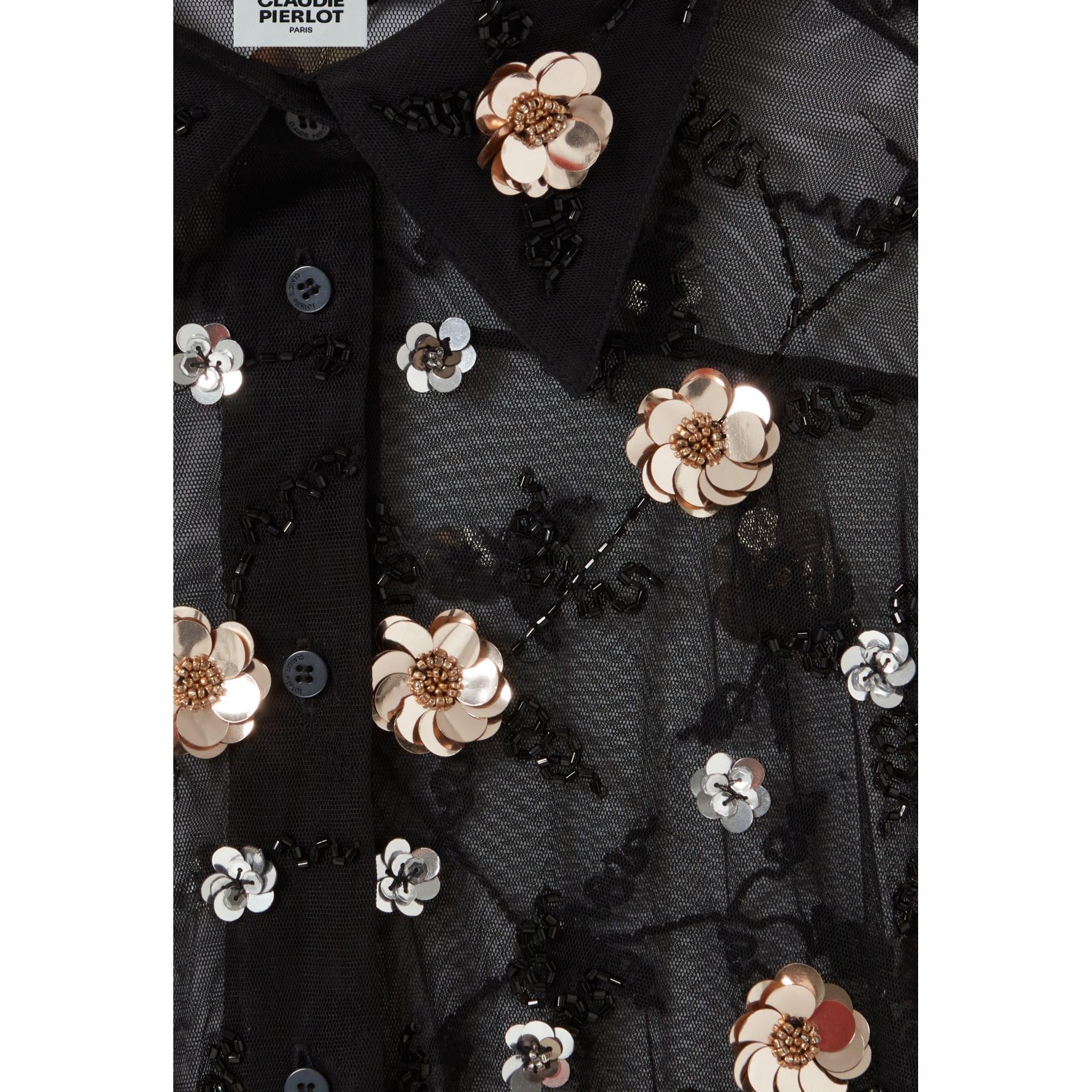 Black Embroidered Sheer Shirt