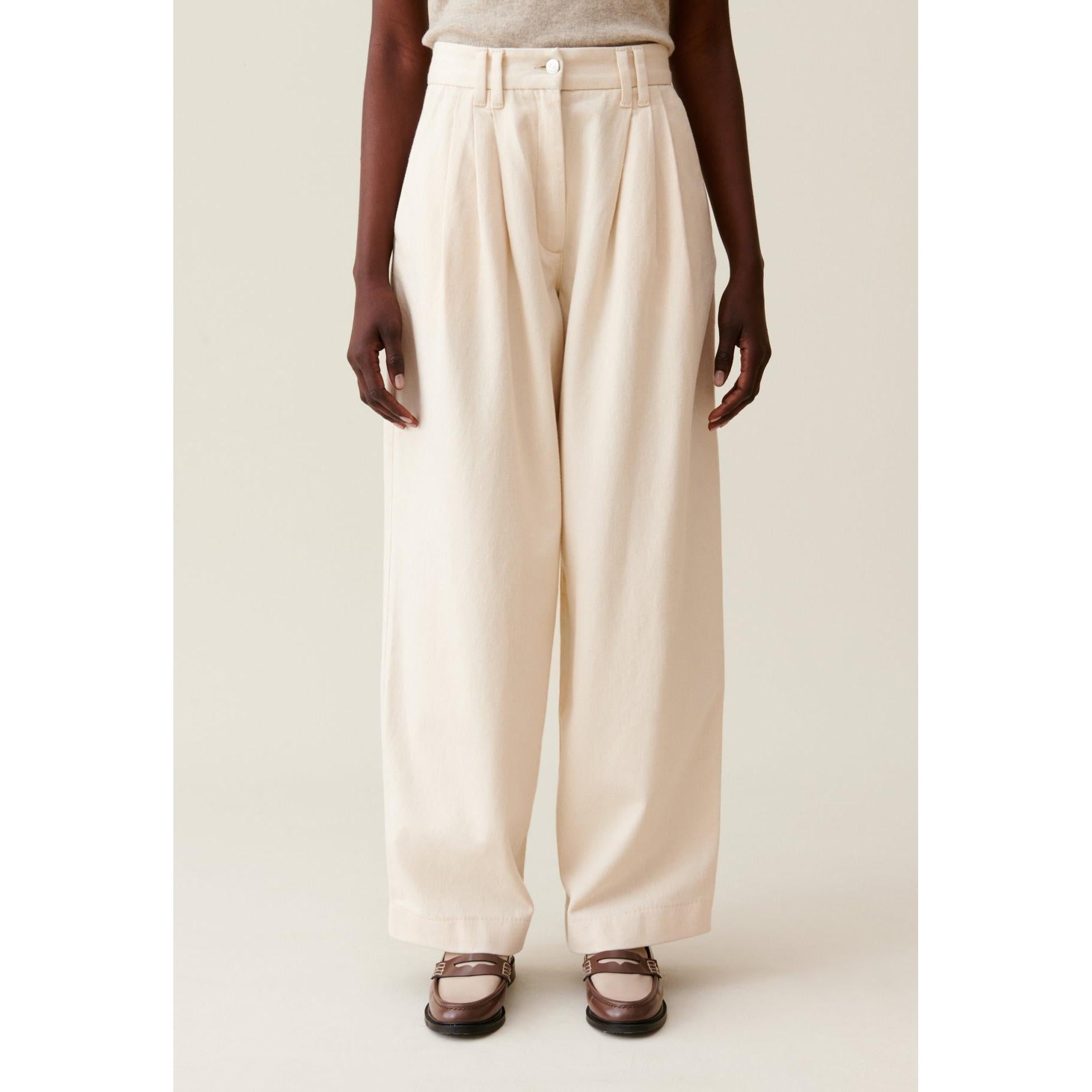 Claudie Pierlot - Pantalón Denim Ancho Plisado