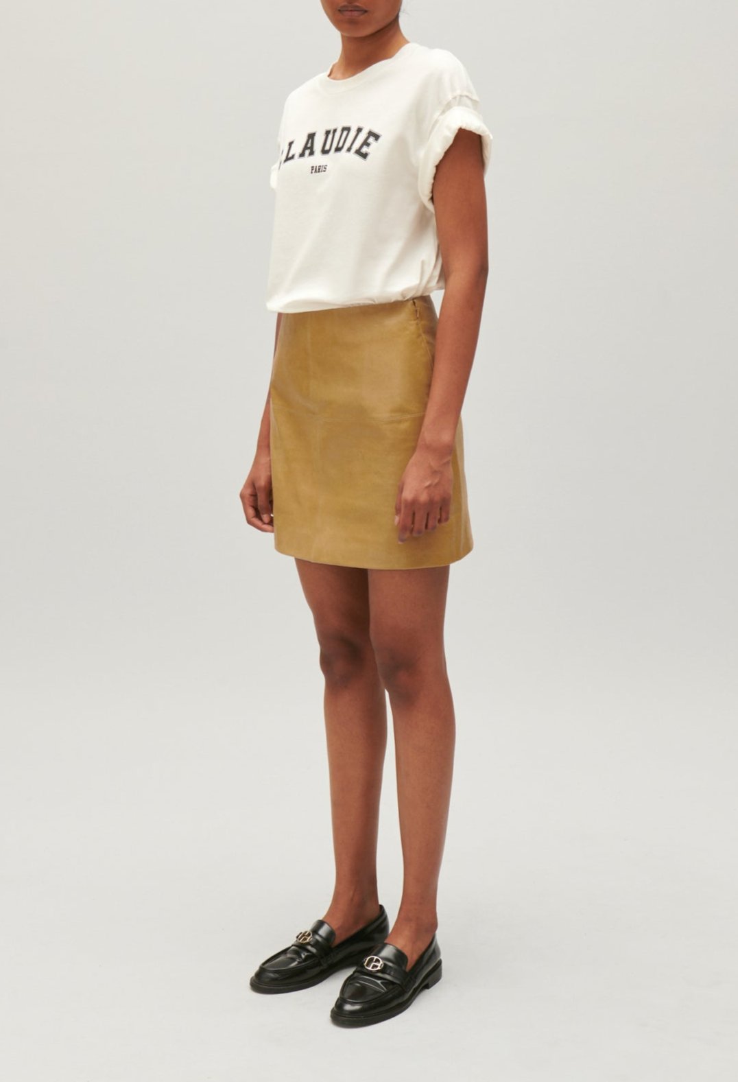 Claudie Pierlot - Jupe Cuir - Creme - Jaune Pale