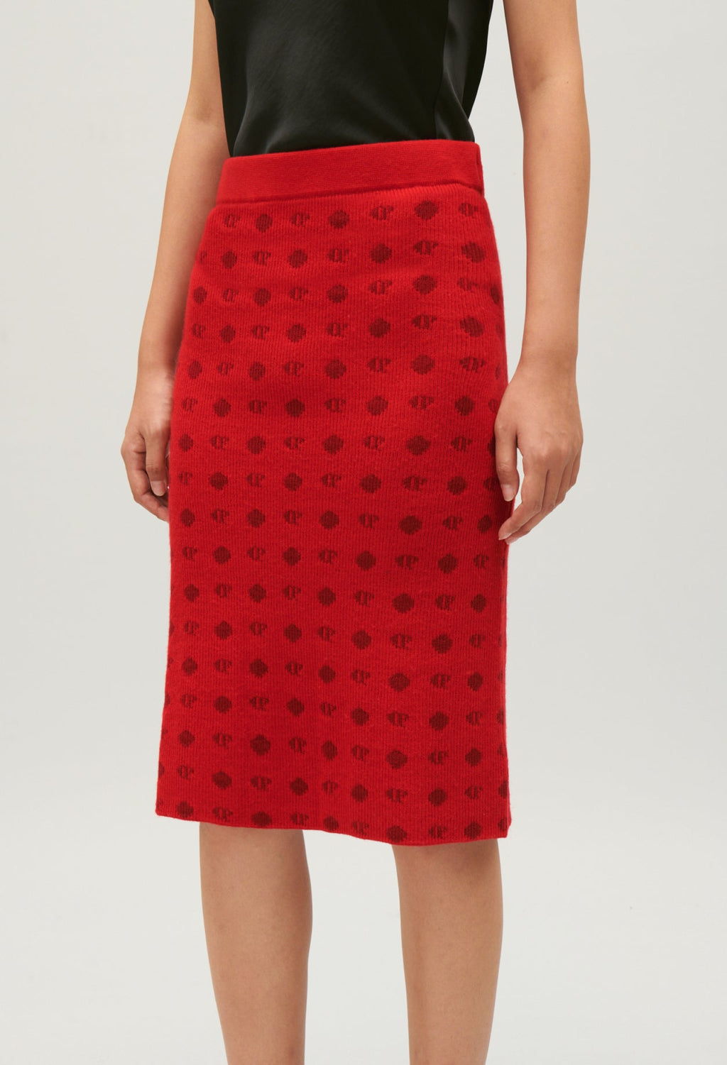 Knitted Skirt - Melange - Red