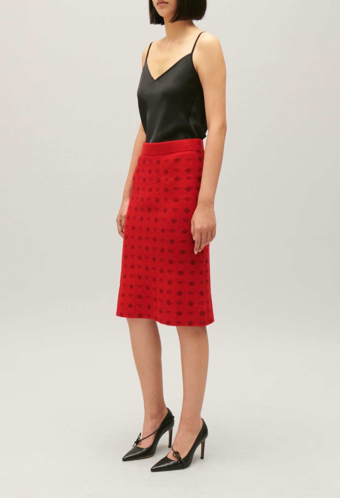 Knitted Skirt - Melange - Red