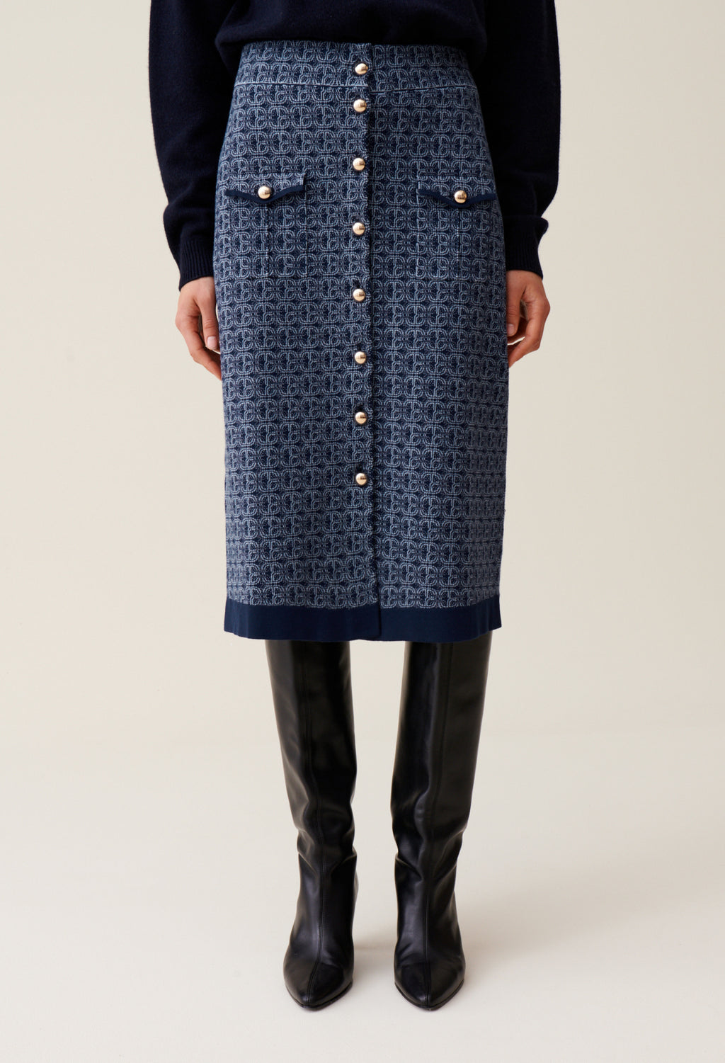 Jupe Monogramme Taille Haute Marine
