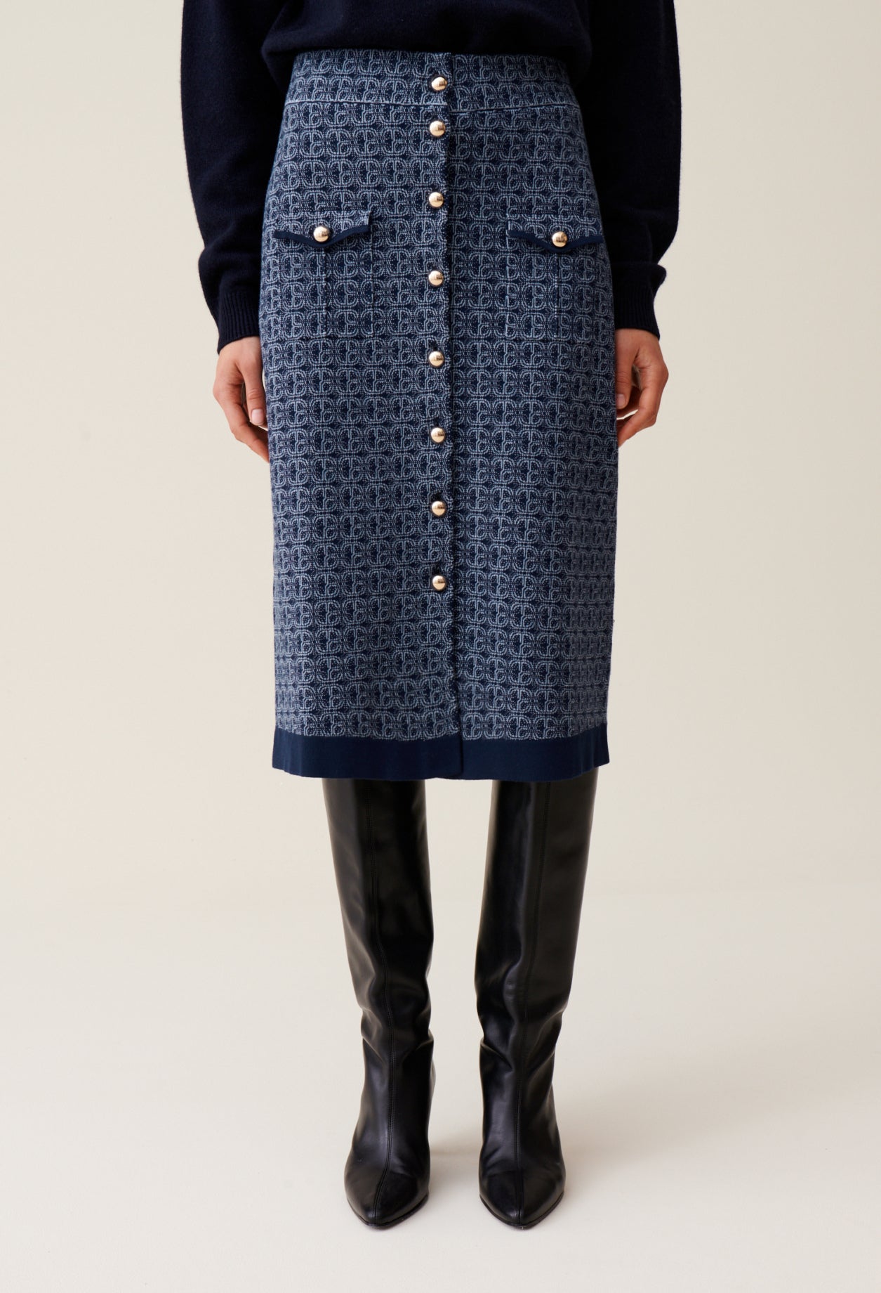 Jupe Monogramme Taille Haute Marine