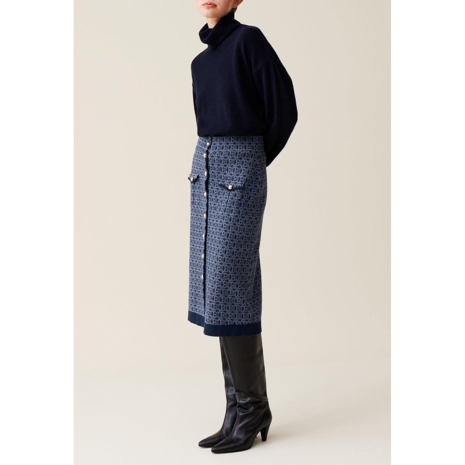 Jupe Monogramme Taille Haute Marine