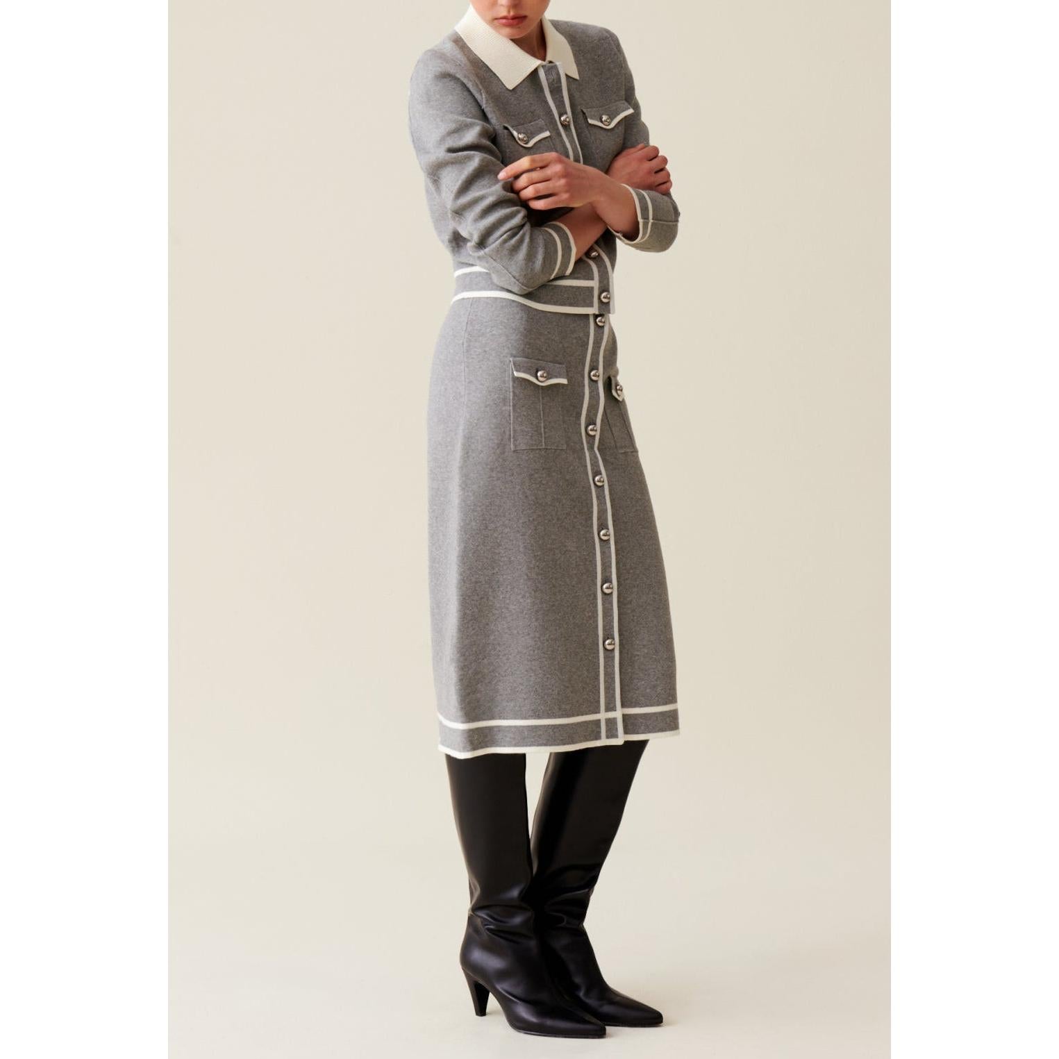 Falda de Punto Midi Gris