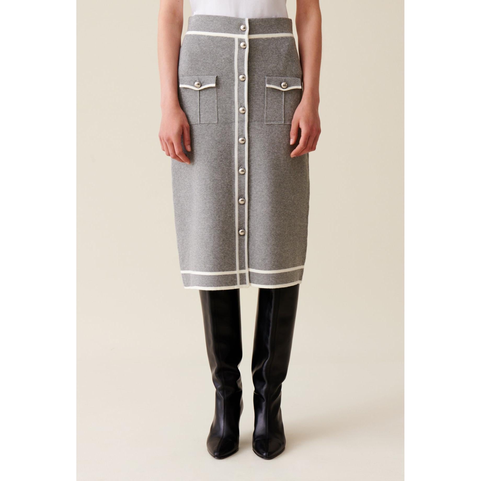 Falda de Punto Midi Gris