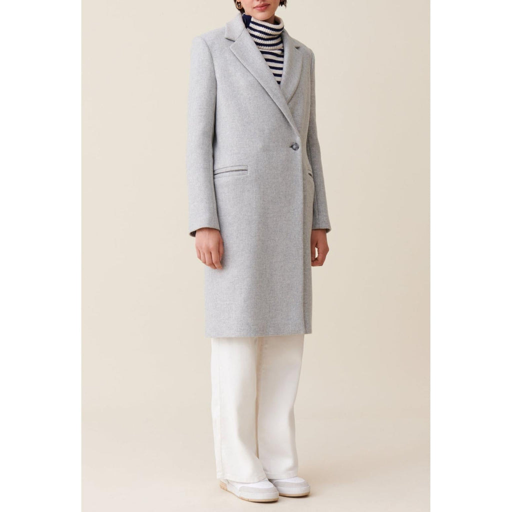 Claudie Pierlot - Manteau Mi-Long Tailleur Gris Clair