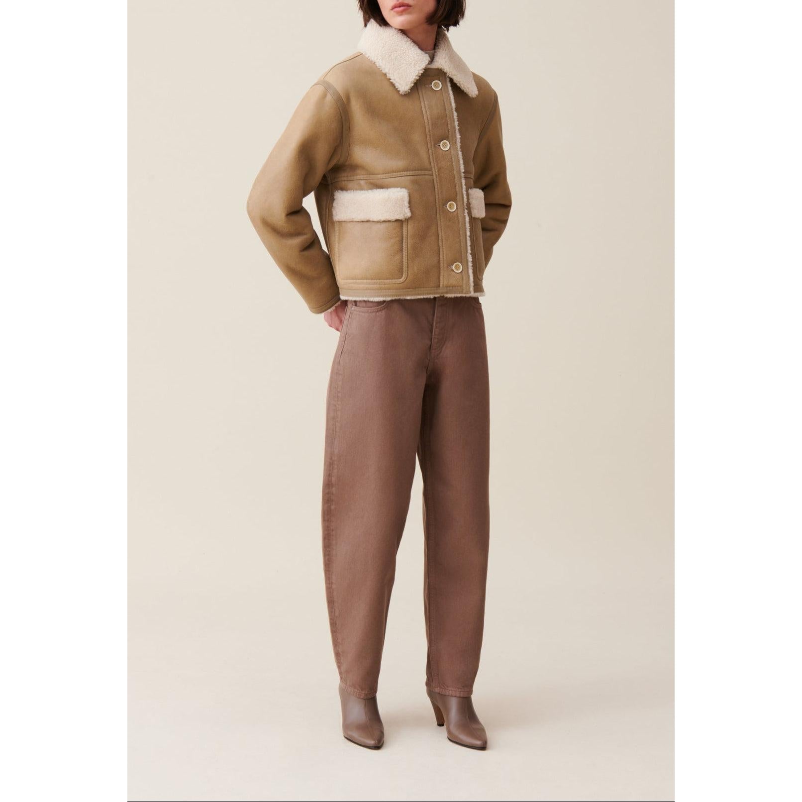 Chaqueta Corta De Piel De Oveja Beige